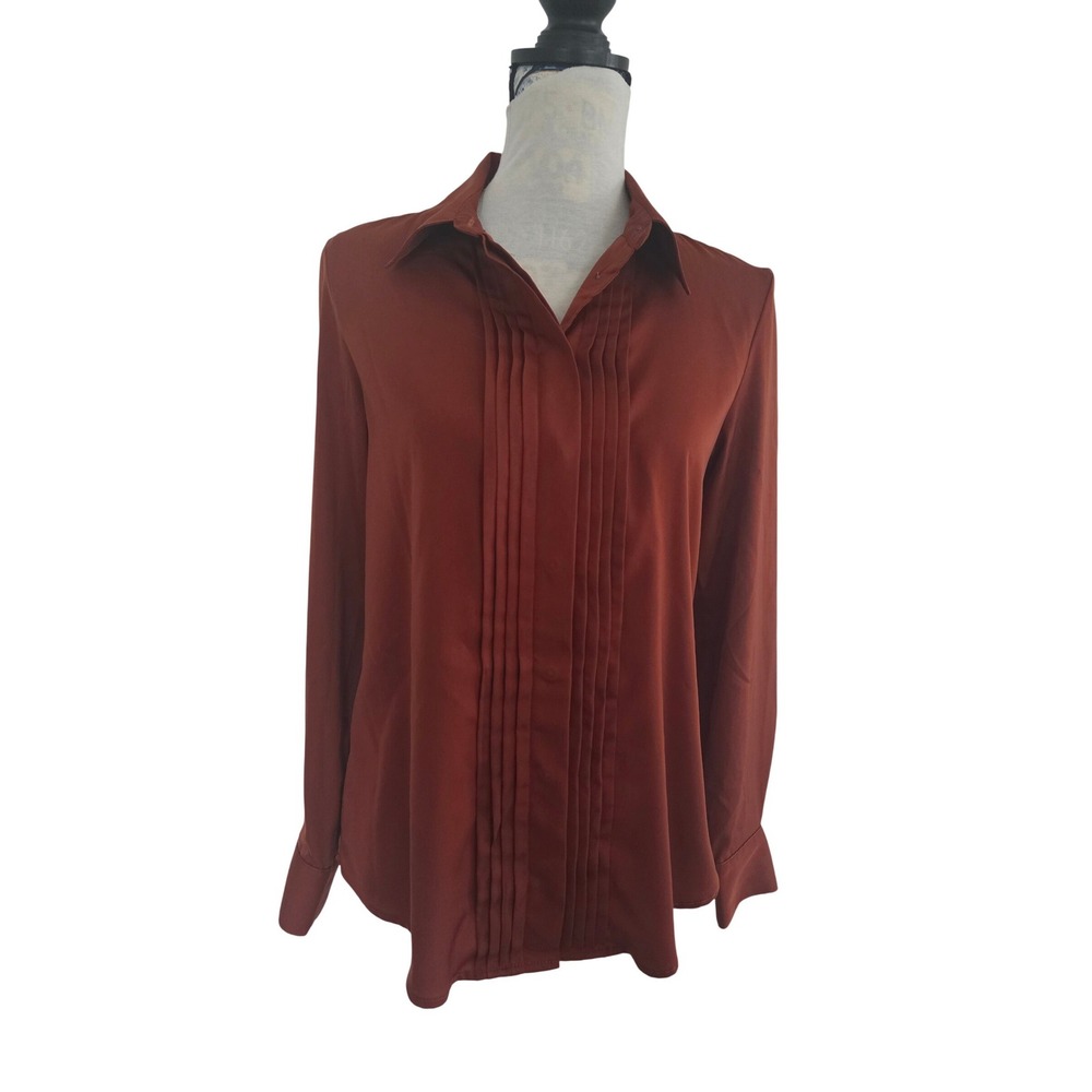 Banana Republic Womens Rust Orange Pintuck Pleated Long Sleeve Blouse Size Small
